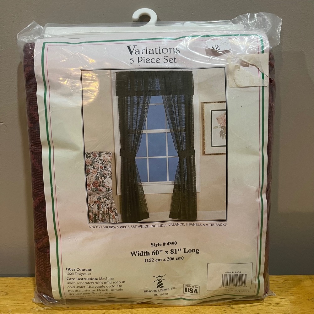 Beacon Looms Variations 5 Piece Curtain‎ Set Burgundy 60x81 Valance Panels 4390